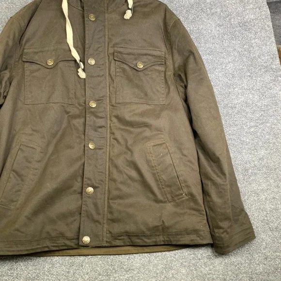 Buffalo Jackson Trading Co Mens Hooded Field Jacket Brown Waxed Canvas Large - Picture 3 of 9